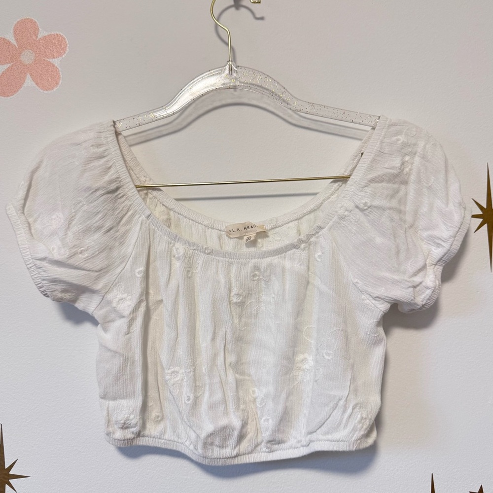 La Hearts White Embroidered Puff Sleeve Blouse